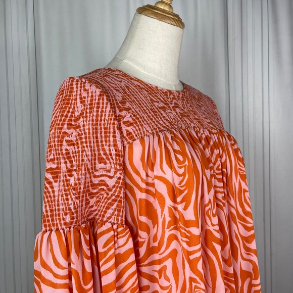 Cinq a Sept-Rika Mini Dress-Billow Sleeve/Animal Print -‎ Pink/Orange-Size 6 - Picture 2 of 16